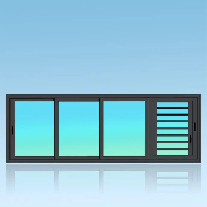 Coulissant fenêtre 4 vantaux 4 rails + jalousie